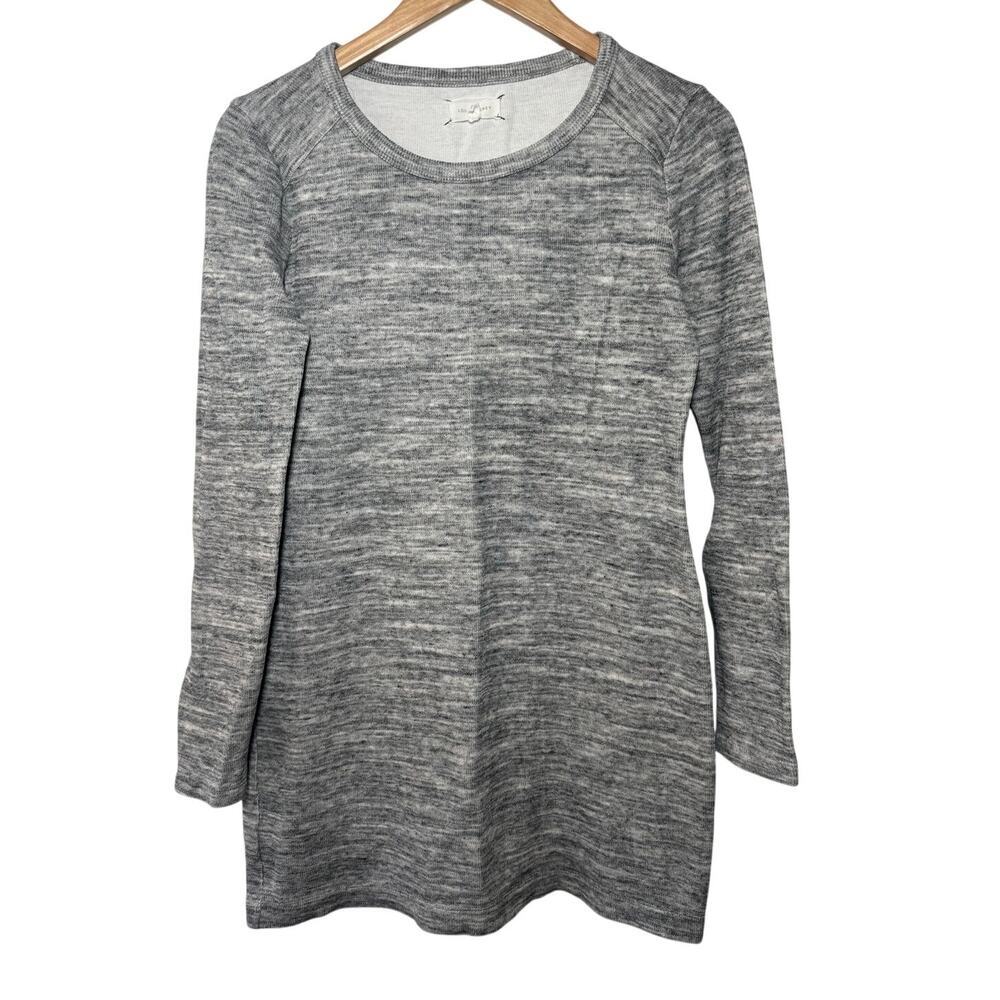 Lou & Grey Women S Solid Space Dye Marled Gray Crewneck Long Sleeve Tunic Top